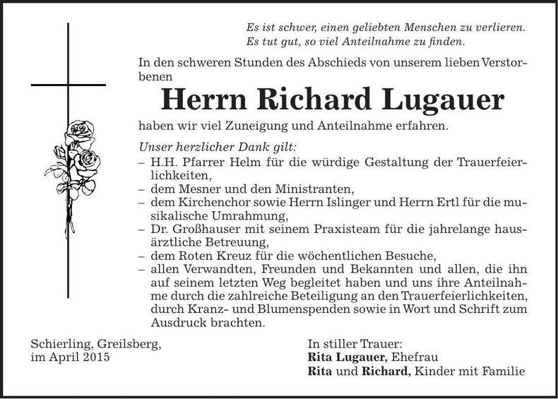 Traueranzeige Richard Lugauer