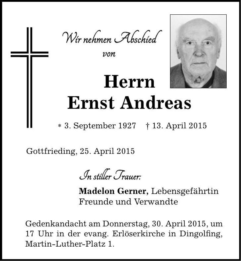 Traueranzeige Ernst Andreas