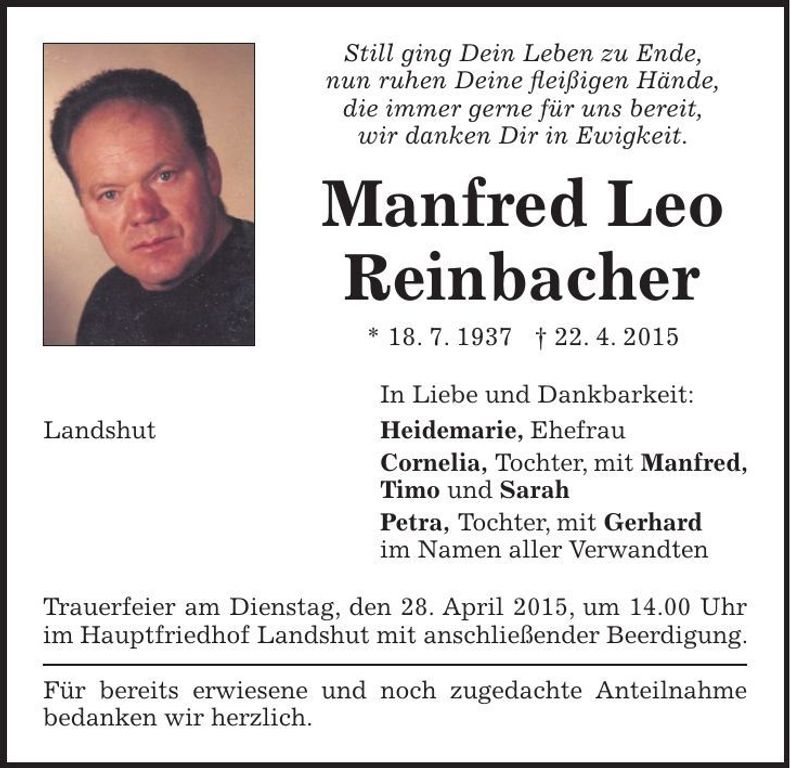 Traueranzeige Manfred Leo Reinbacher