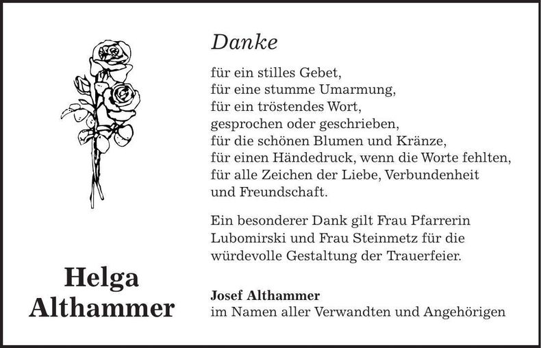 Traueranzeige Helga Althammer