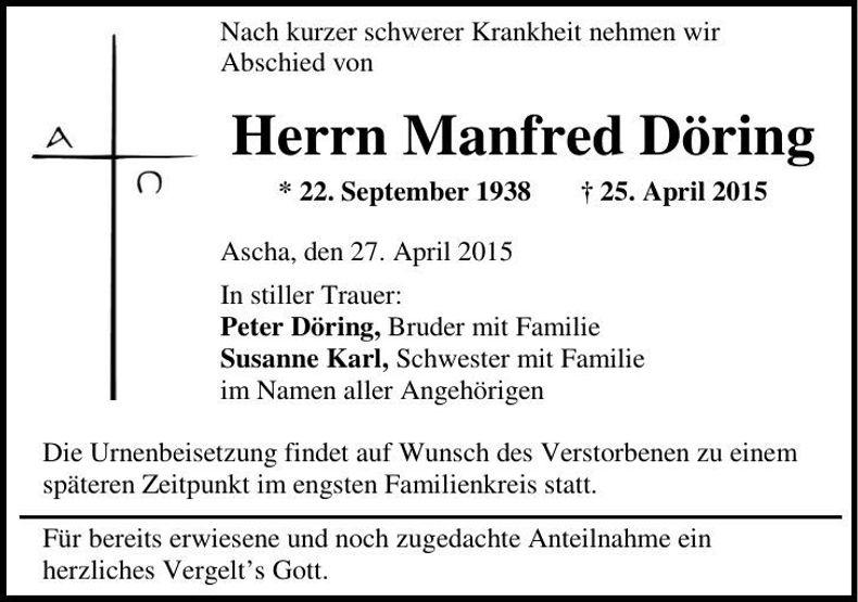 Traueranzeige Manfred Döring