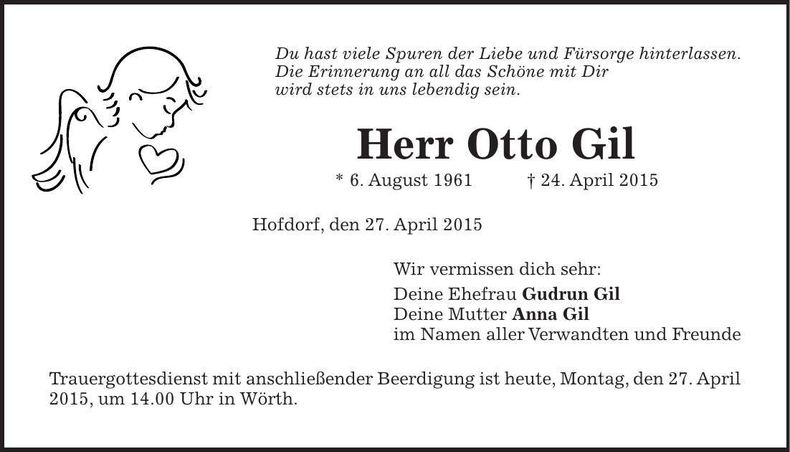 Traueranzeige Otto Gil