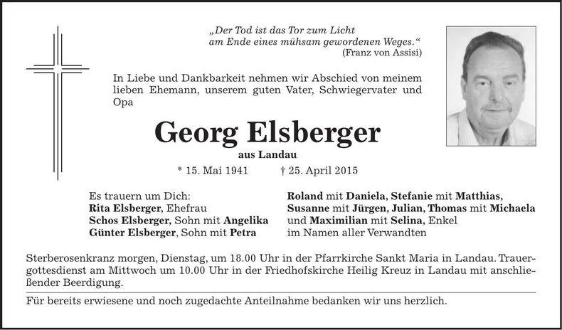 Traueranzeige Georg Elsberger