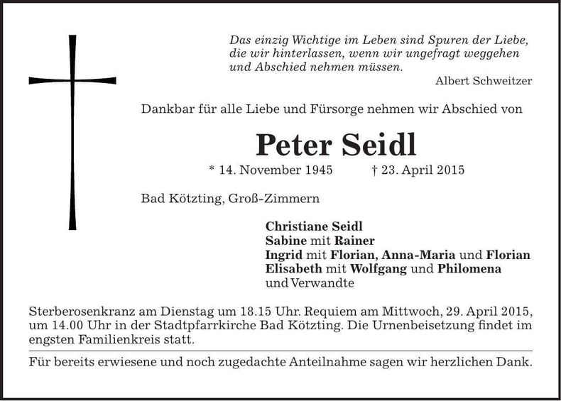 Traueranzeige Peter Seidl