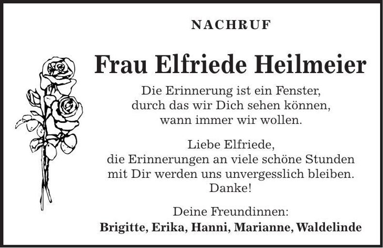 Traueranzeige Elfriede Heilmeier