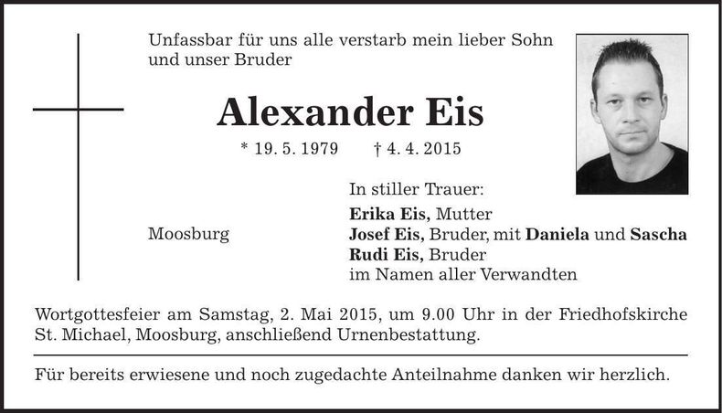 Traueranzeige Alexander Eis