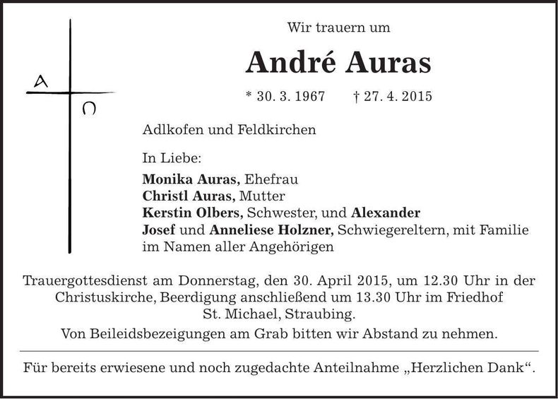 Traueranzeige André Auras