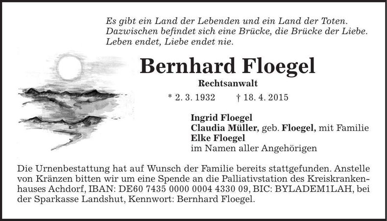 Traueranzeige Bernhard Floegel