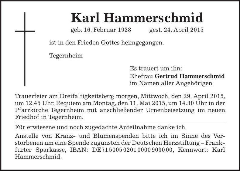 Traueranzeige Karl Hammerschmid