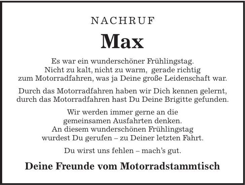 Traueranzeige Max Heubl