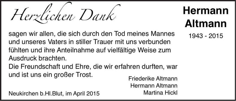 Traueranzeige Hermann Altmann