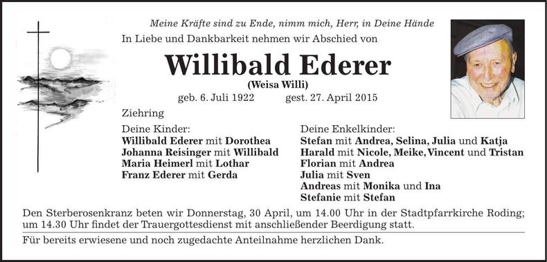 Traueranzeige Willibald Ederer