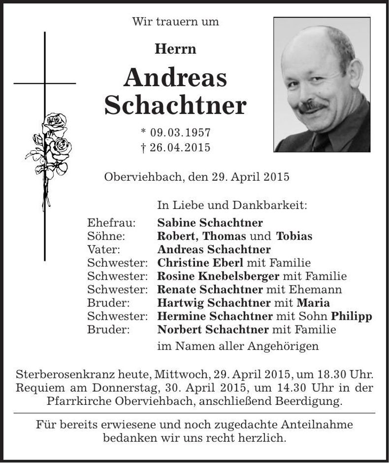 Traueranzeige Andreas Schachtner