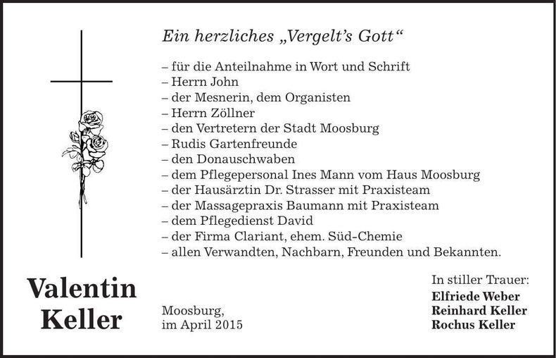 Traueranzeige Valentin Keller