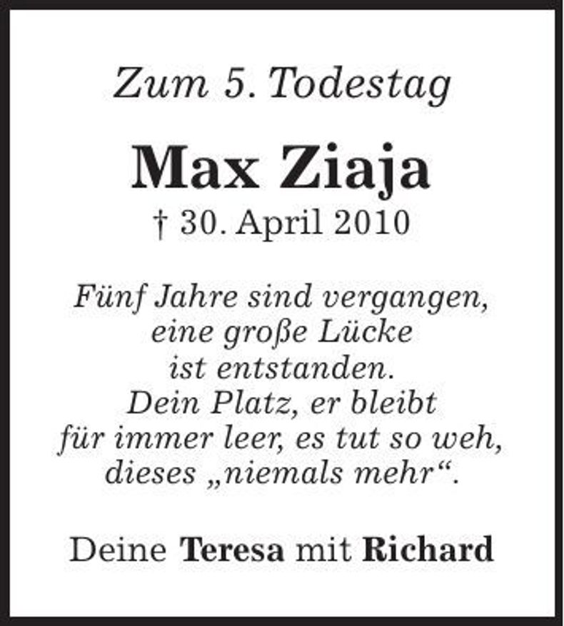 Traueranzeige Richard Ziaja