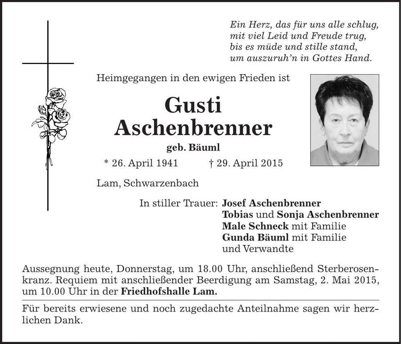 Traueranzeige Gusti Aschenbrenner
