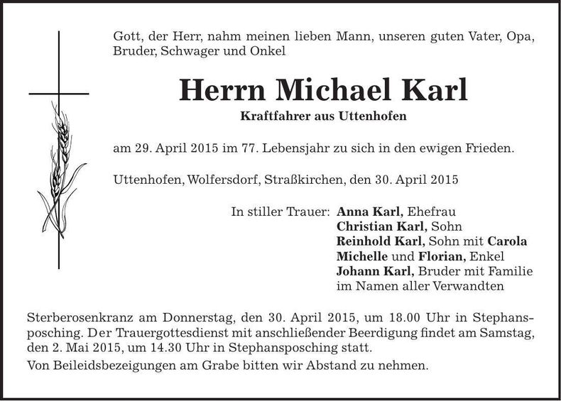 Traueranzeige Michael Karl