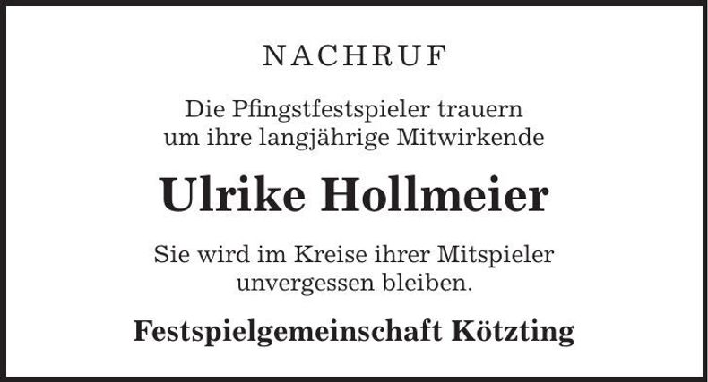Traueranzeige Ulrike Hollmeier