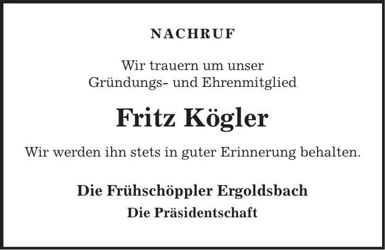 Traueranzeige Fritz Kögler