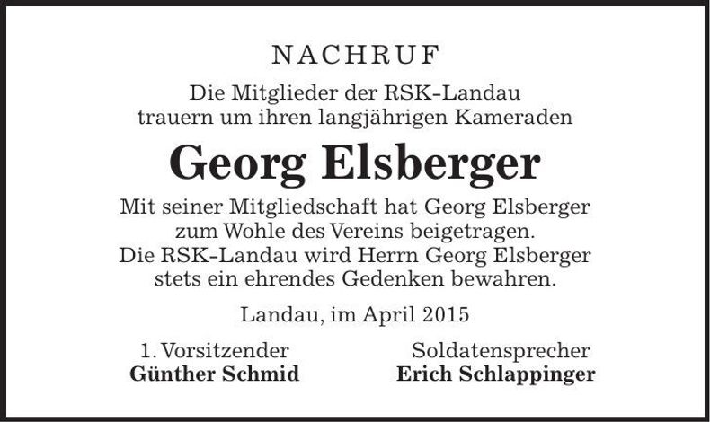 Traueranzeige Georg Elsberger