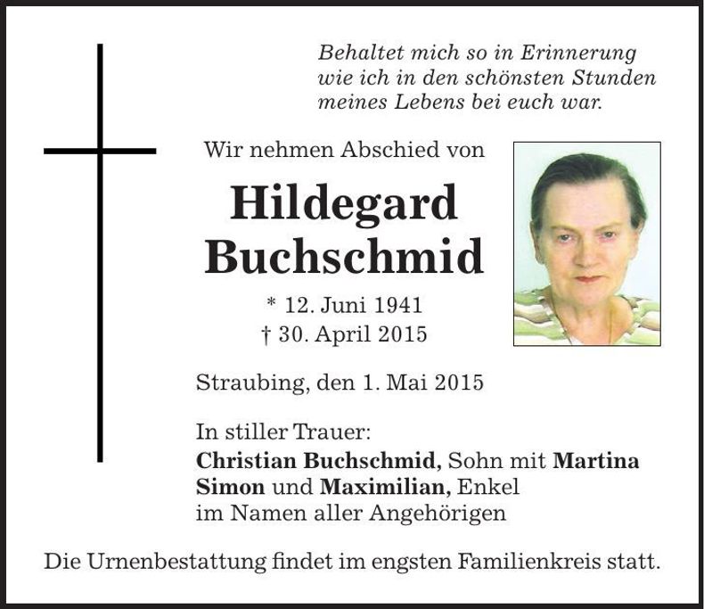 Traueranzeige Hildegard Buchschmid