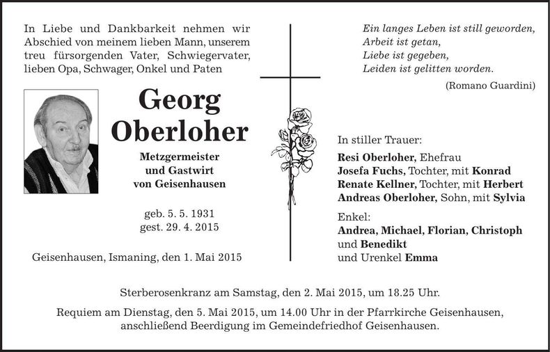 Traueranzeige Georg Oberloher