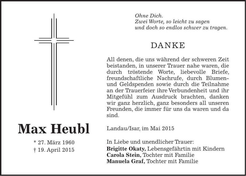 Traueranzeige Markus (Max) Heubl