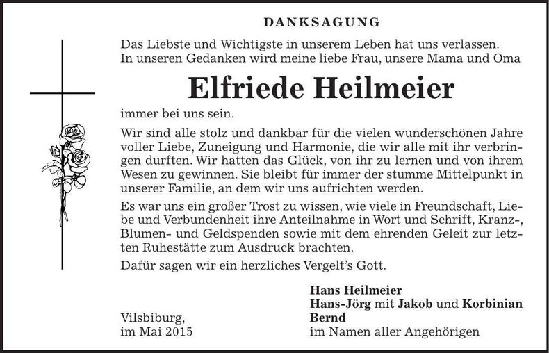 Traueranzeige Elfriede Heilmeier