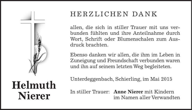 Traueranzeige Helmuth Nierer