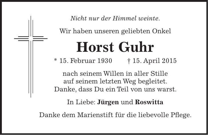 Traueranzeige Horst Guhr