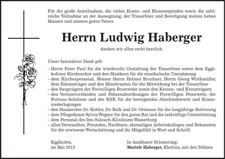 Traueranzeige Ludwig Haberger
