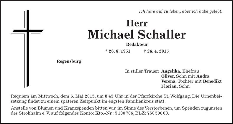 Traueranzeige Michael Schaller