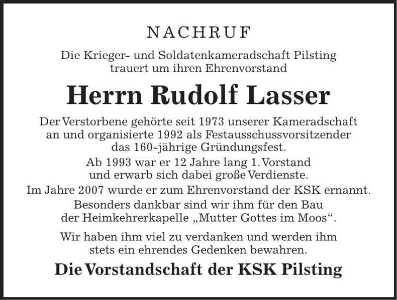 Traueranzeige Rudolf Lasser