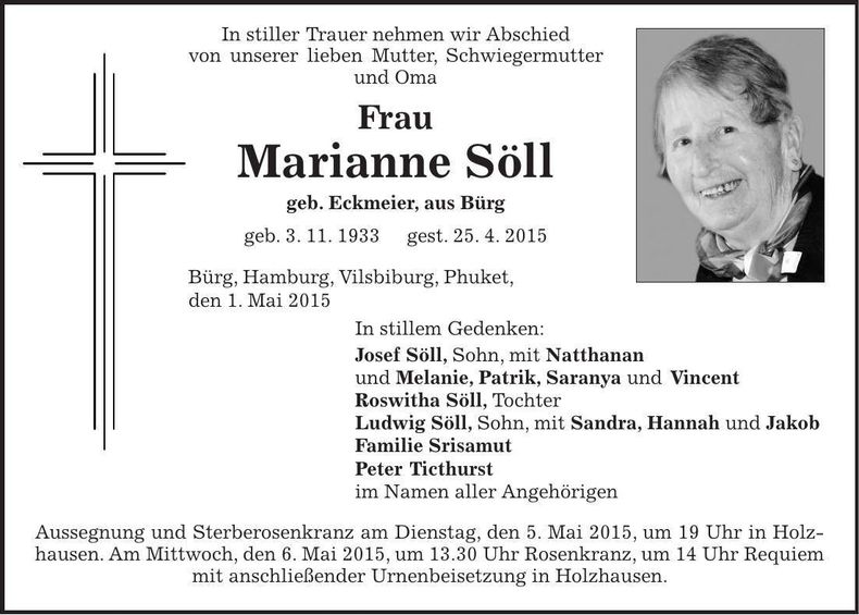 Traueranzeige Marianne Söll
