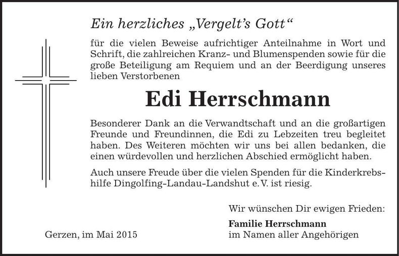 Traueranzeige Edi Herrschmann