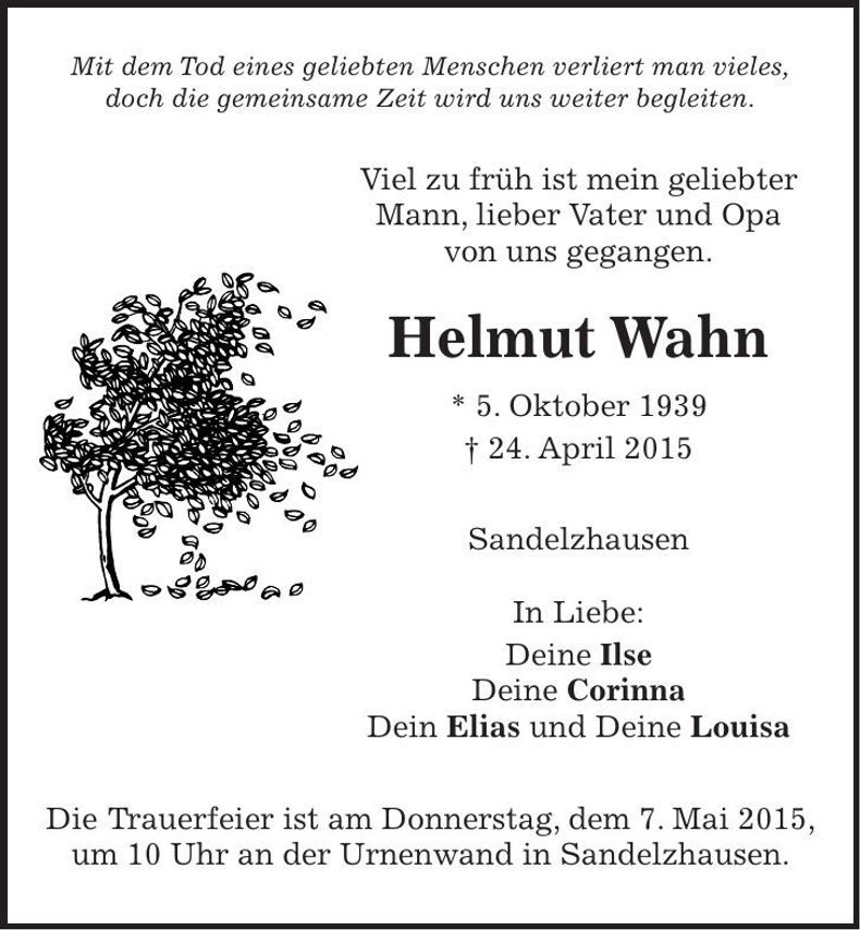 Traueranzeige Helmut Wahn