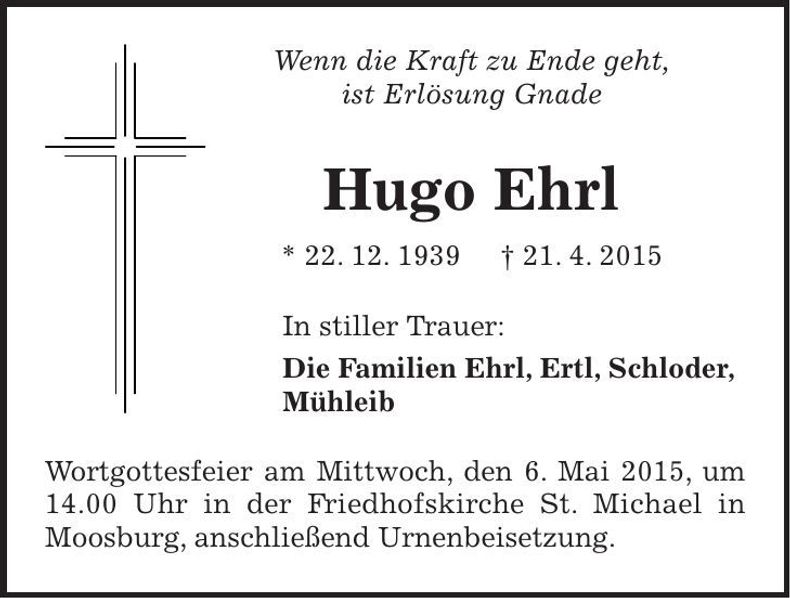 Traueranzeige Hugo Ehrl
