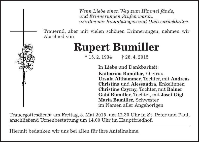 Traueranzeige Rupert Bumiller