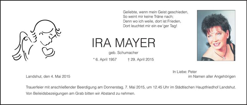 Traueranzeige Ira Mayer
