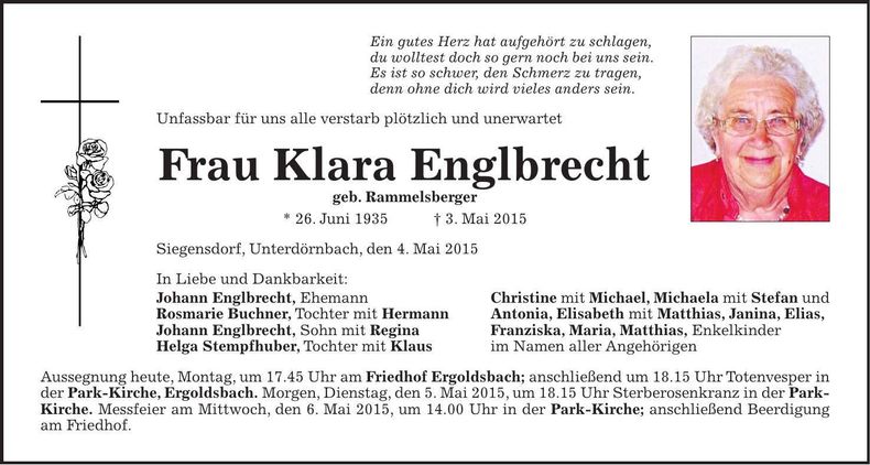 Traueranzeige Klara Englbrecht