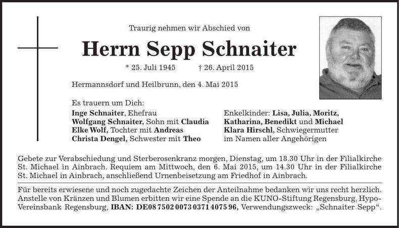 Traueranzeige Sepp Schnaiter