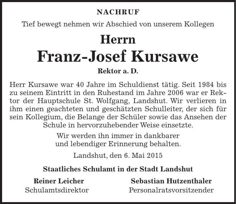 Traueranzeige Franz-Josef Kursawe