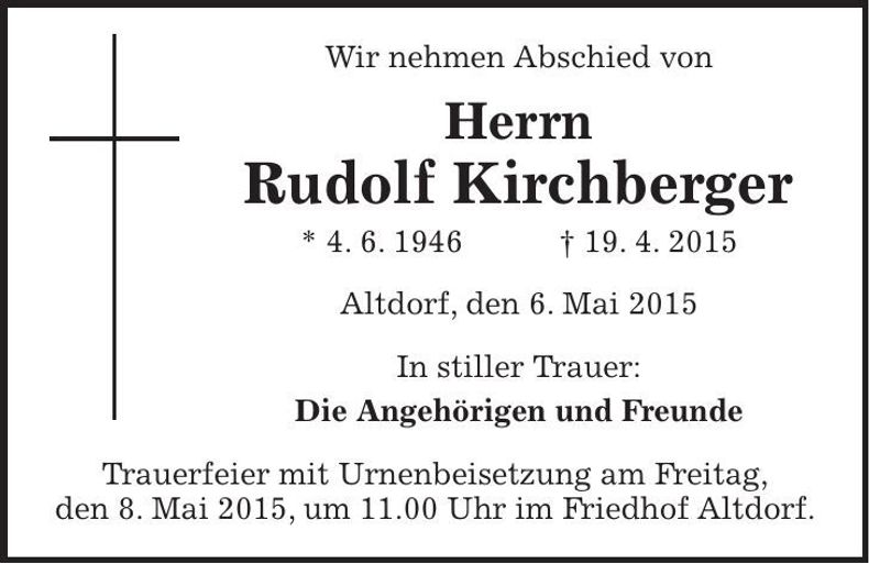 Traueranzeige Rudolf Kirchberger