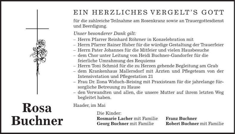 Traueranzeige Rosa Buchner