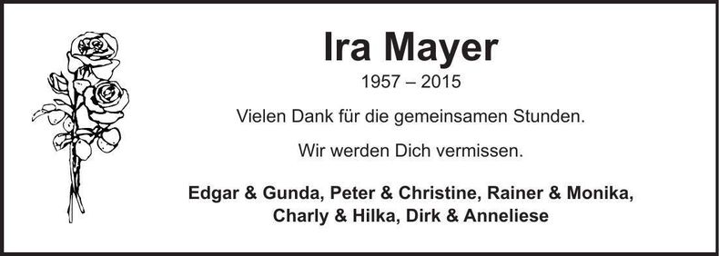 Traueranzeige Ira Mayer