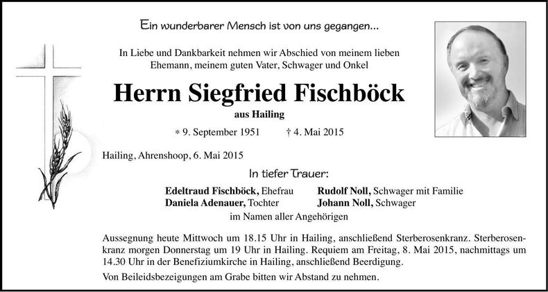 Traueranzeige Siegfried Fischböck