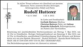 Traueranzeige Rudolf Hutterer