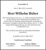 Traueranzeige Wilhelm Huber