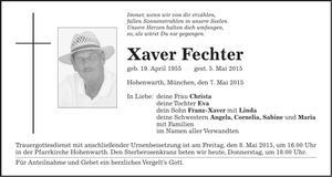 Traueranzeige Xaver Fechter