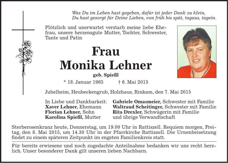 Traueranzeige Monika Lehner